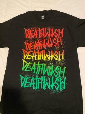 Black Short Sleeve Tee with Multicolor Stacked Logo
